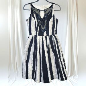 Black and White Pleated Cocktail Mini Dress, Small